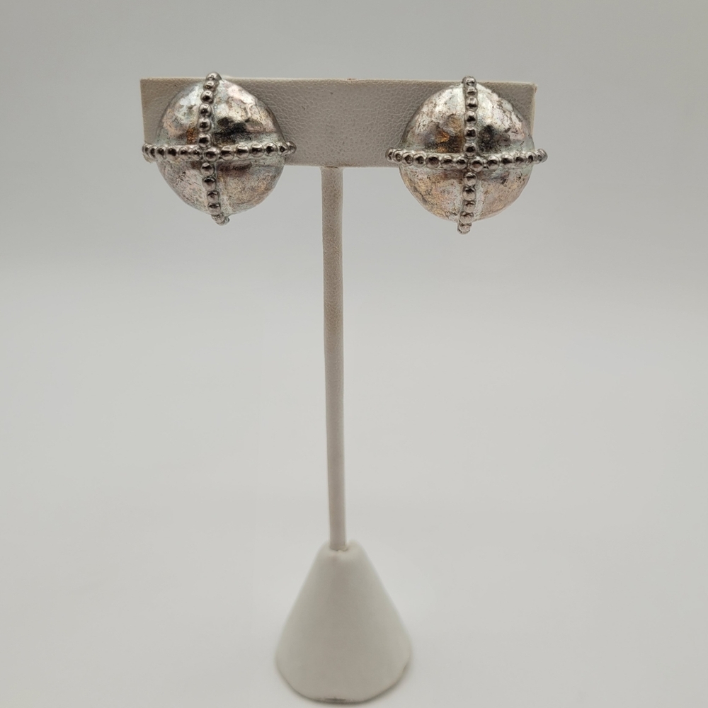 Karl Lagerfeld vintage Chunky SilverTone 3D Earrings Clip On Earrings